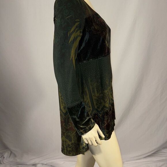 Vintage Y2K Whimsigoth Green Long Sleeve Tunic Top Stretch Burn Out Velvet Size - Picture 6 of 14